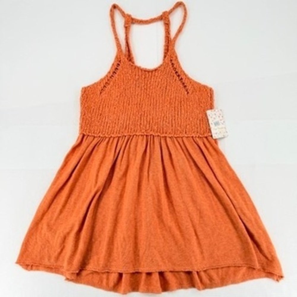 Free People Orange Pee Knit Racerback Tank Topโ Boho Cotton Small NWT